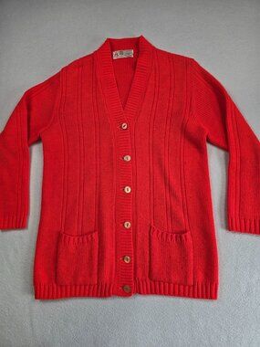 Vintage Orange Cardigan Sweater Size 6 100% Acrilan Monsanto S/M Grandpa